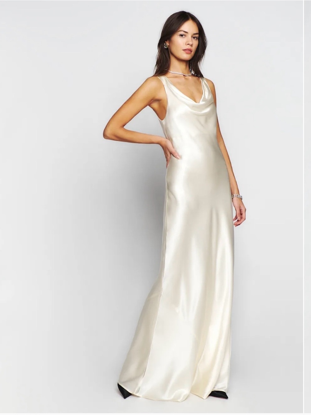 Reformation Anabelle Silk Dress in Fior Di Latte - Picture 2 of 7